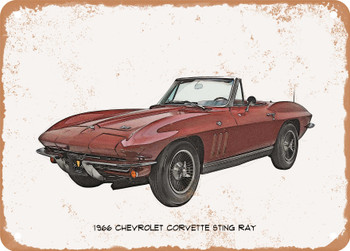 1966 Chevrolet Corvette Sting Ray Pencil Sketch - Rusty Look Metal Sign