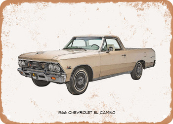 1966 Chevrolet El Camino Pencil Sketch - Rusty Look Metal Sign
