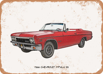 1966 Chevrolet Impala SS Pencil Sketch - Rusty Look Metal Sign