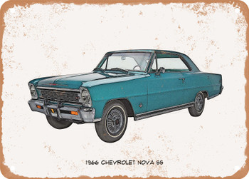 1966 Chevrolet Nova SS Pencil Sketch   - Rusty Look Metal Sign