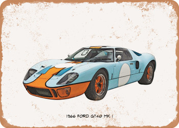 1966 Ford GT40 Mk 1 Pencil Sketch  - Rusty Look Metal Sign