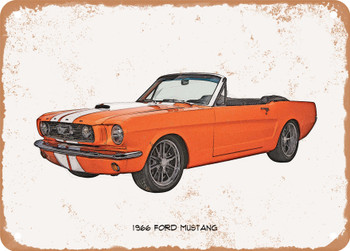 1966 Ford Mustang Pencil Sketch  - Rusty Look Metal Sign