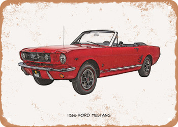 1966 Ford Mustang Pencil Sketch - Rusty Look Metal Sign