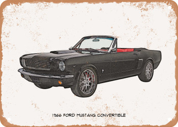 1966 Ford Mustang Convertible Pencil Sketch - Rusty Look Metal Sign