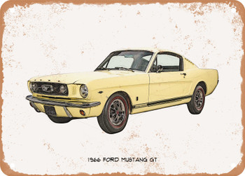 1966 Ford Mustang GT Pencil Sketch   - Rusty Look Metal Sign
