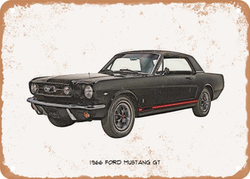 1966 Ford Mustang GT Pencil Sketch - Rusty Look Metal Sign