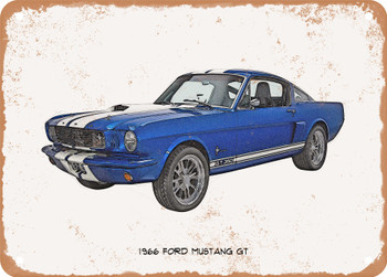 1966 Ford Mustang GT Pencil Sketch  - Rusty Look Metal Sign