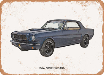 1966 Ford Mustang Pencil Sketch  - Rusted Look Metal Sign