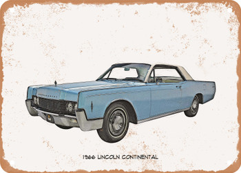 1966 Lincoln Continental Pencil Sketch - Rusty Look Metal Sign
