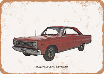 1966 Plymouth Satellite Pencil Sketch  - Rusty Look Metal Sign