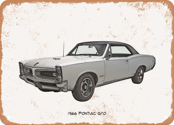 1966 Pontiac GTO Pencil Sketch  - Rusty Look Metal Sign