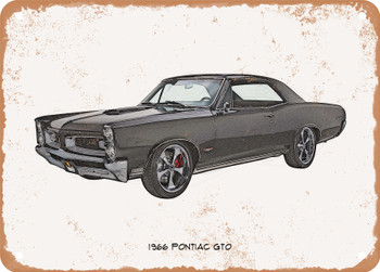1966 Pontiac GTO Pencil Sketch - Rusty Look Metal Sign