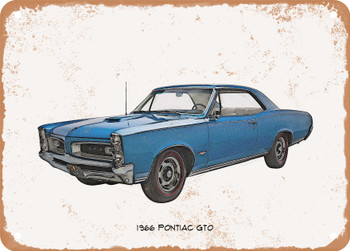 1966 Pontiac GTO Pencil Sketch   - Rusty Look Metal Sign