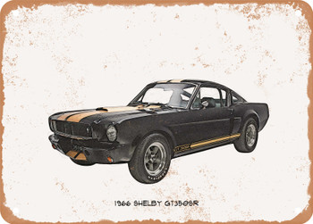 1966 Shelby GT350SR Pencil Sketch - Rusty Look Metal Sign