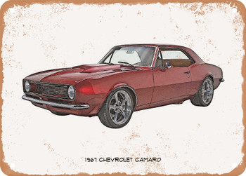 1967 Chevrolet Camaro Pencil Sketch  2 - Rusty Look Metal Sign