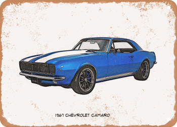 1967 Chevrolet Camaro And Pencil Sketch - Rusty Look Metal Sign
