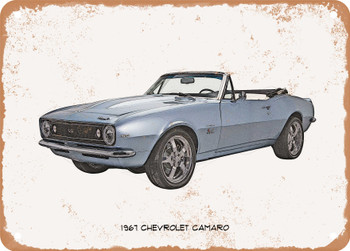 1967 Chevrolet Camaro Pencil Sketch - Rusty Look Metal Sign