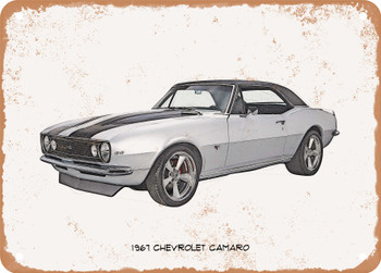 1967 Chevrolet Camaro Pencil Sketch  - Rusty Look Metal Sign