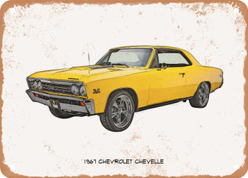 1967 Chevrolet Chevelle Pencil Sketch  - Rusty Look Metal Sign