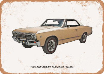 1967 Chevrolet Chevelle Malibu Pencil Sketch - Rusty Look Metal Sign