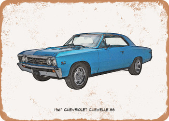 1967 Chevrolet Chevelle SS Pencil Sketch   - Rusted Look Metal Sign