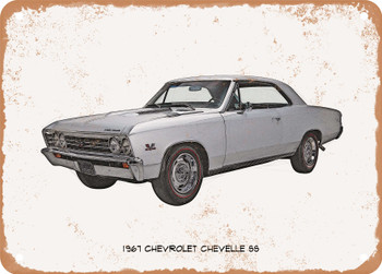 1967 Chevrolet Chevelle SS Pencil Sketch  - Rusty Look Metal Sign