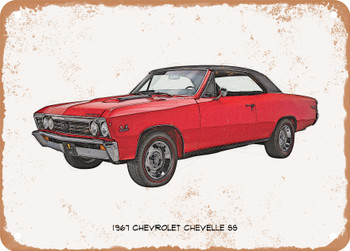 1967 Chevrolet Chevelle SS Pencil Sketch - Rusty Look Metal Sign