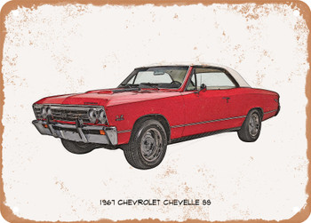 1967 Chevrolet Chevelle SS Pencil Sketch   - Rusty Look Metal Sign