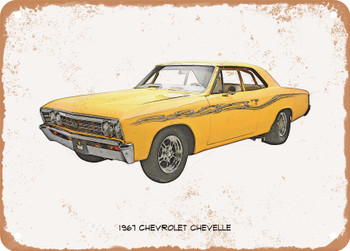 1967 Chevrolet Chevelle Pencil Sketch - Rusty Look Metal Sign