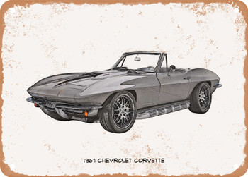1967 Chevrolet Corvette Pencil Sketch 2 -  Rusty Look Metal Sign