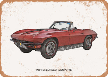 1967 Chevrolet Corvette Pencil Sketch   - Rusty Look Metal Sign