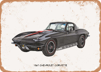 1967 Chevrolet Corvette Pencil Sketch  - Rusty Look Metal Sign