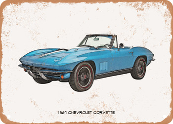1967 Chevrolet Corvette Pencil Sketch - Rusty Look Metal Sign