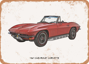 1967 Chevrolet Corvette Pencil Sketch  - Rusted Look Metal Sign
