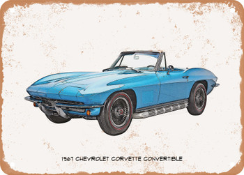 1967 Chevrolet Corvette Convertible Pencil Sketch - Rusty Look Metal Sign