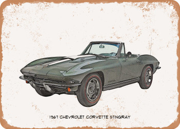 1967 Chevrolet Corvette Stingray Pencil Sketch  - Rusty Look Metal Sign