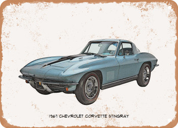 1967 Chevrolet Corvette Stingray Pencil Sketch - Rusty Look Metal Sign