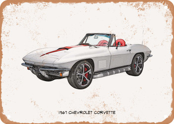 1967 Chevrolet Corvette Pencil Sketch -  Rusty Look Metal Sign