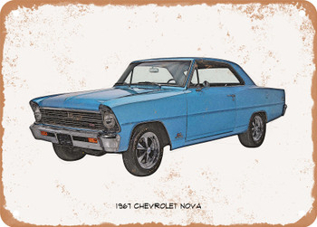1967 Chevrolet Nova Pencil Sketch - Rusty Look Metal Sign