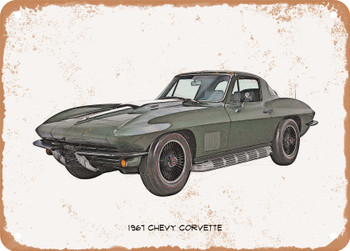 1967 Chevy Corvette Pencil Sketch - Rusty Look Metal Sign