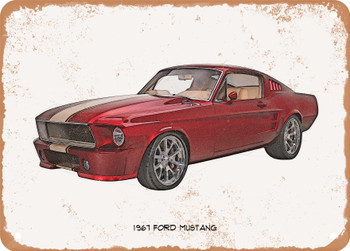 1967 Ford Mustang Pencil Sketch  - Rusty Look Metal Sign