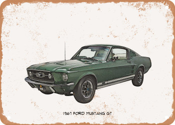 1967 Ford Mustang GT Pencil Sketch - Rusty Look Metal Sign