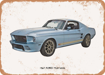 1967 Ford Mustang Pencil Sketch - Rusty Look Metal Sign