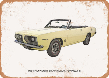 1967 Plymouth Barracuda Formula S Pencil Sketch - Rusty Look Metal Sign