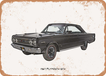 1967 Plymouth GTX Pencil Sketch - Rusty Look Metal Sign