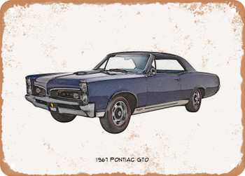 1967 Pontiac GTO Pencil Sketch   - Rusty Look Metal Sign
