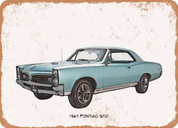 1967 Pontiac GTO Pencil Sketch  - Rusty Look Metal Sign