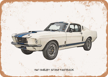 1967 Shelby GT350 Fastback Pencil Sketch - Rusty Look Metal Sign