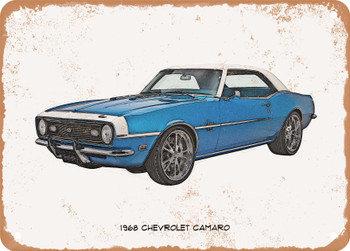 1968 Chevrolet Camaro Pencil Sketch -  Rusty Look Metal Sign