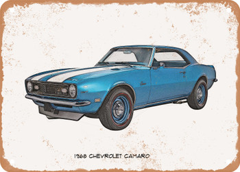 1968 Chevrolet Camaro And Pencil Sketch - Rusty Look Metal Sign